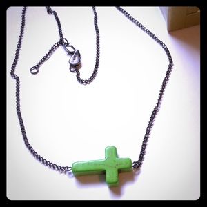❗️3/$7 Green stone cross necklace